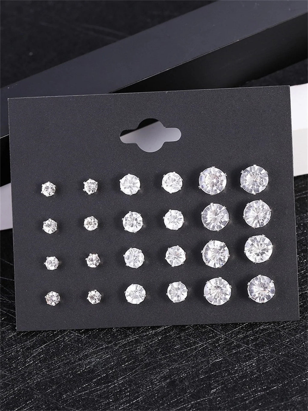 White Crystal Stud Earrings Set 12 Pairs For Women alternate view