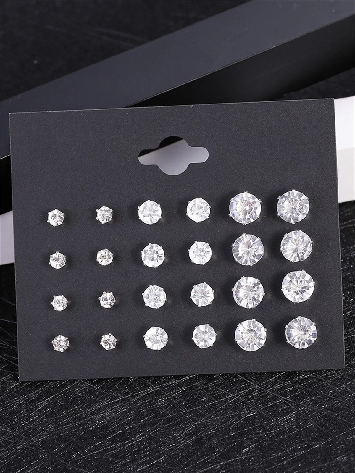 White Crystal Stud Earrings Set 12 Pairs For Women alternate view