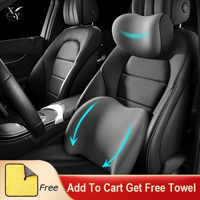 Car Headrest & Lumbar Support Cushion Kit, Memory Foam Neck Back Rest Pillows