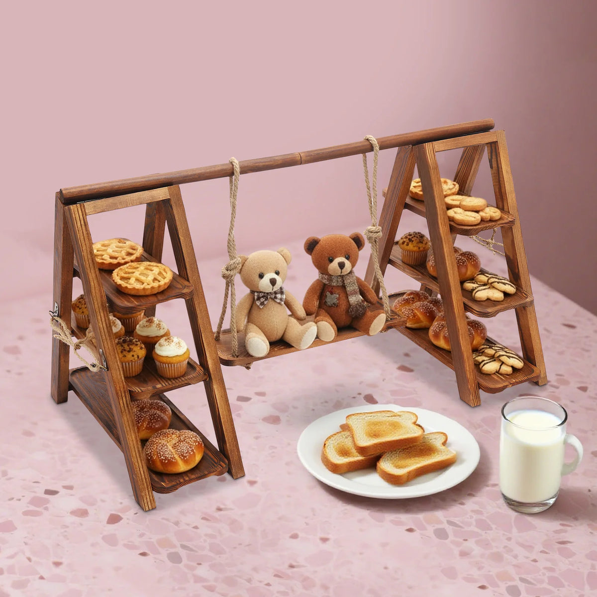 3-Tier Solid Wood Cake Stand, Dessert Serving Tray, Cupcake Stand