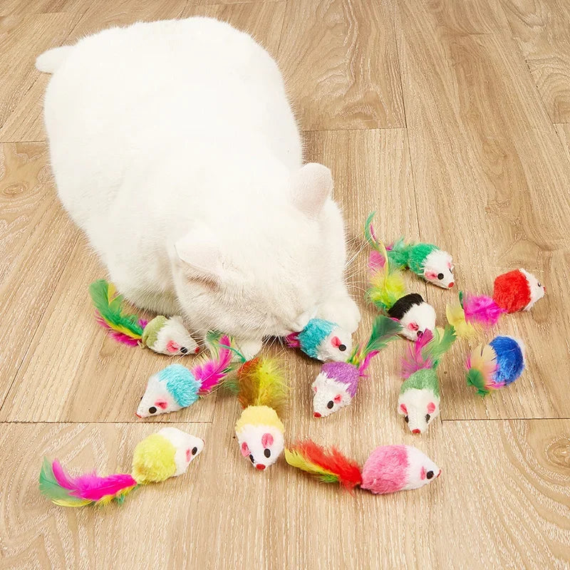 Pet Cat Toys False Mouse Feather Rainbow Mouse Toy Funny Playing Toys For Kitten