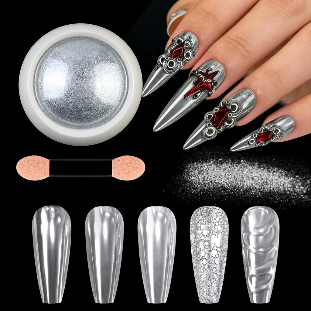 Mirror Chrome Nail Powder Silvery Golden Metallic Nail Glitter