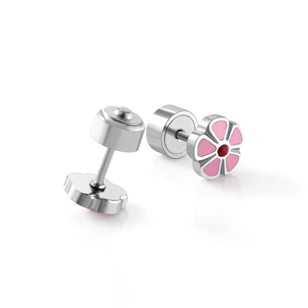 LUXUSTEEL Pink Flower Stud Earrings For Women Stainless Steel Oil Dripping Heart Star lifestyle view