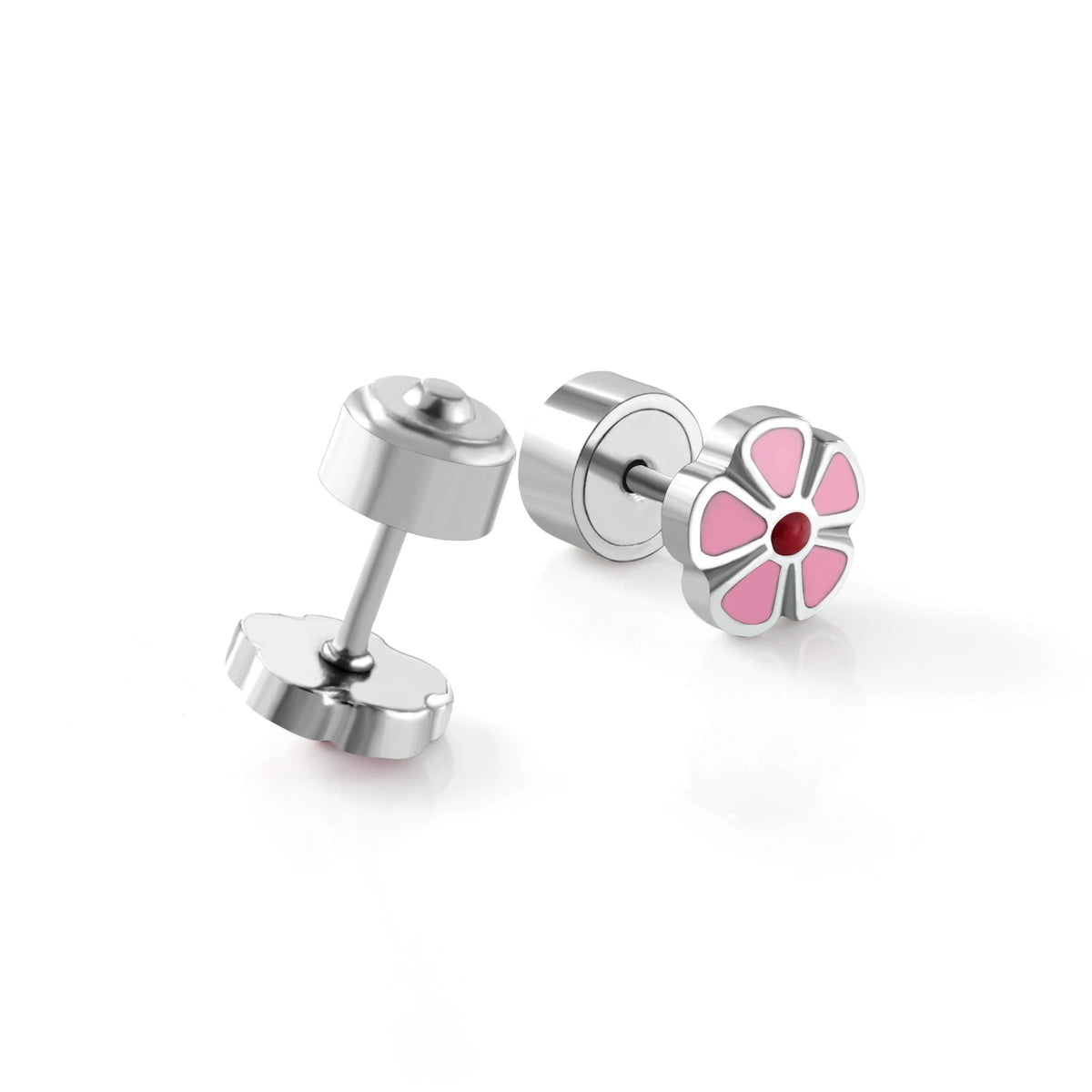 LUXUSTEEL Pink Flower Stud Earrings For Women Stainless Steel Oil Dripping Heart Star lifestyle view