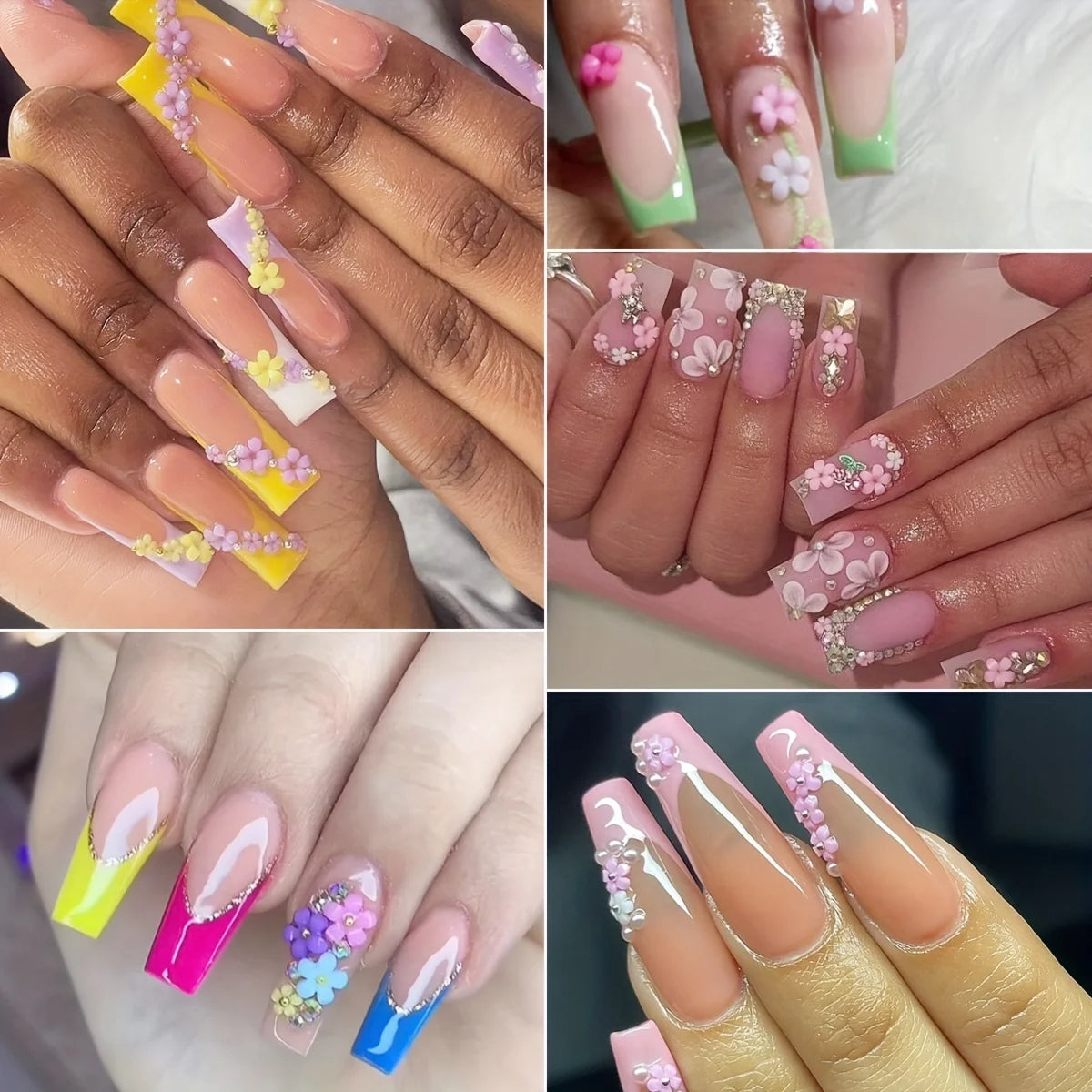 Floral Nail Art Charms Set, Colorful Resin Flowers 3D Nail Charm
