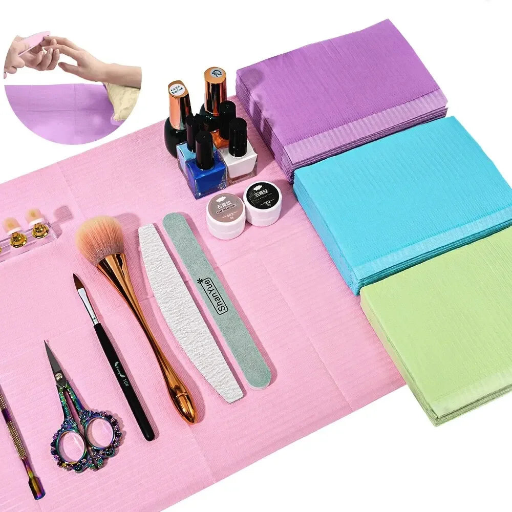 20 Pcs 3-Ply Disposable Nail Table Towels Mat / Nail Pad - Purple, 13" X 18" Disposable Dental Bibs / Dentist Bibs & Tray Covers
