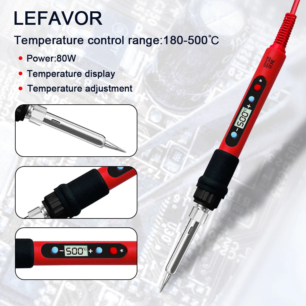 80W Soldering iron kit adjustable temperature LCD solder welding tools Ceramic heater so detail view
