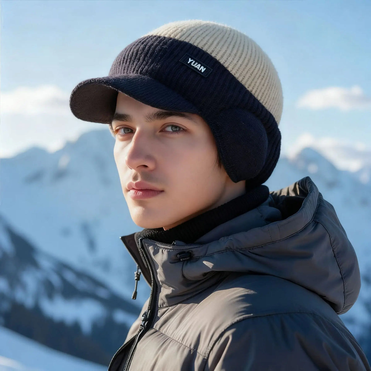 Men Warm Knit Winter Beanie Windproof Fleece Lined