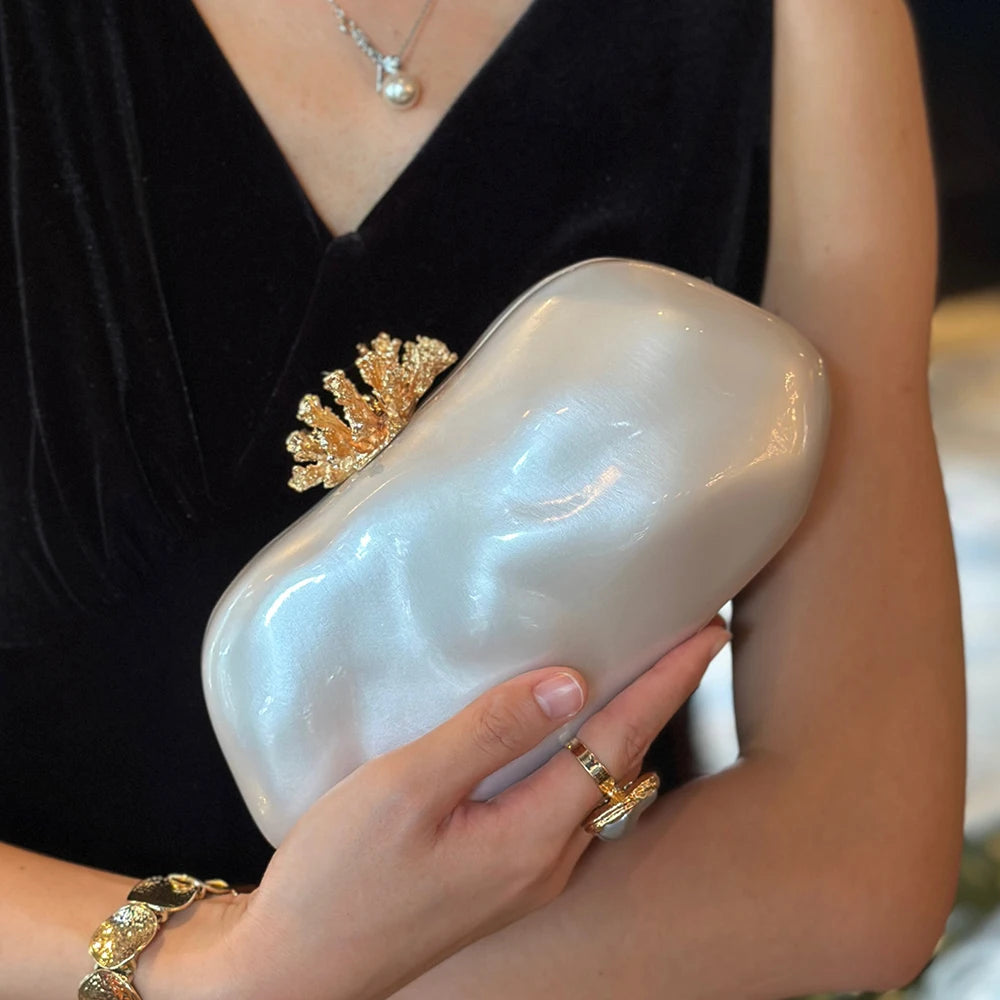 Floral Shell Shoulder Bag for Women Wedding Evening Clutch