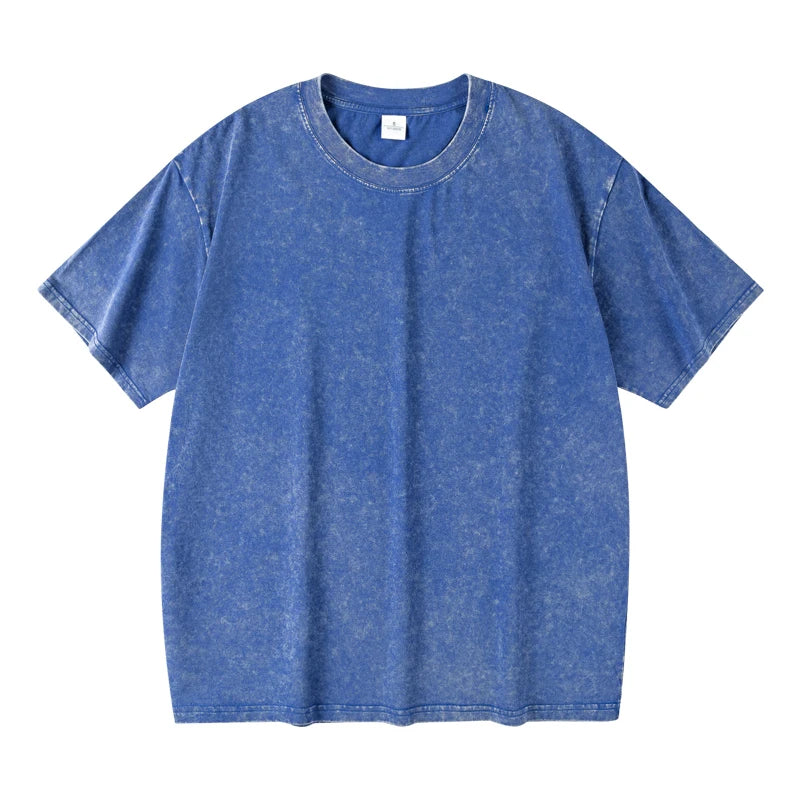 Washed And Distressed 230g Heavyweight Cotton Short Sleeved T-shirt Versatile Men Women Summer Solid Color Loose T Shirts Top