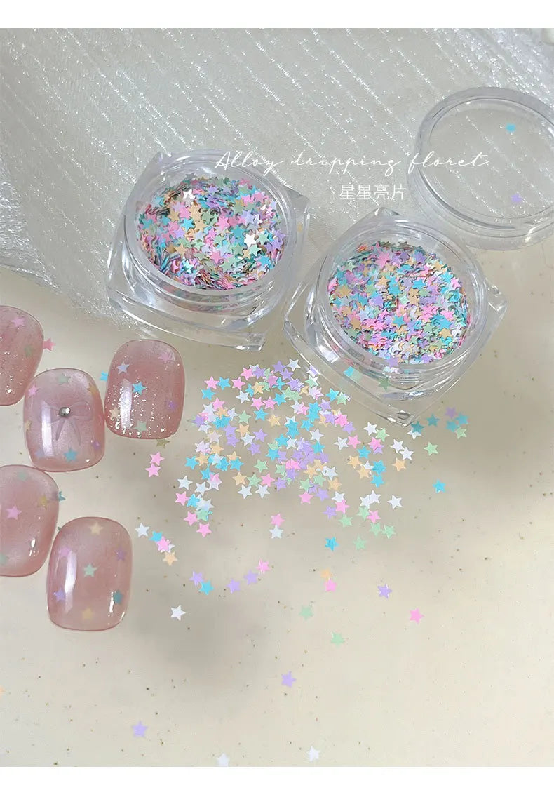 1 Box Glitter Star Nail Sequins 3D Charming Mixed Color Candy Colored Nail Flake Five-Point Star Nail Art Decor Diy Accessor