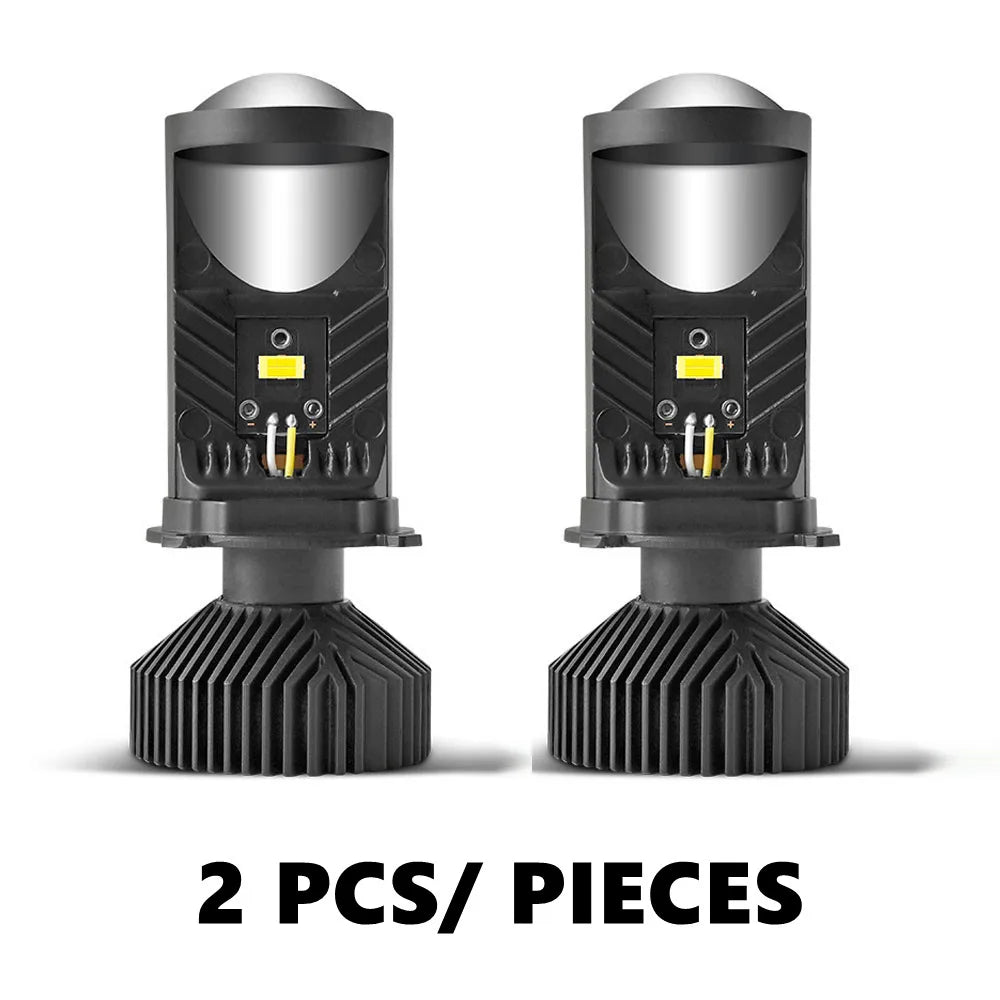 H4 LED Headlight Bulbs 6000K Hi Lo Beam Mini Projector Lens