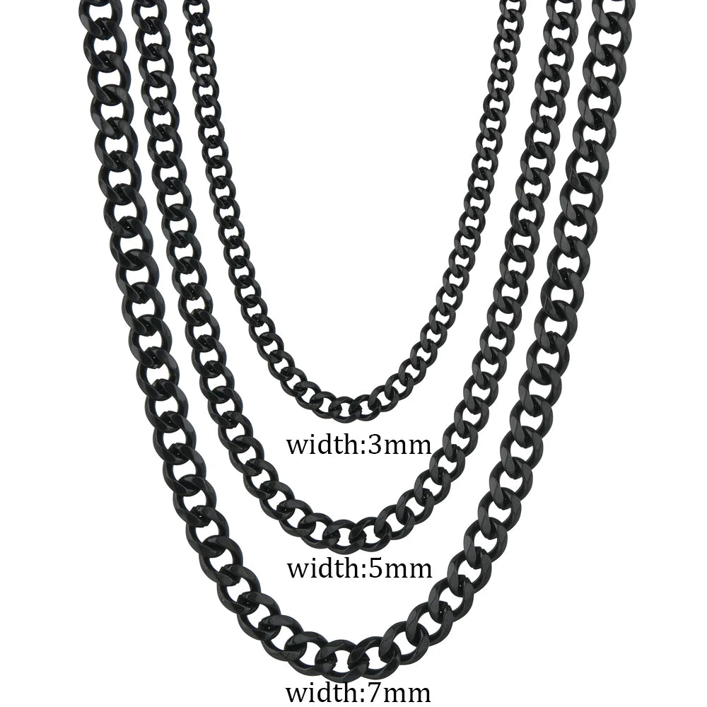 Stainless Steel Cuban Link Chain Necklace 3mm 5mm 7mm additional angle