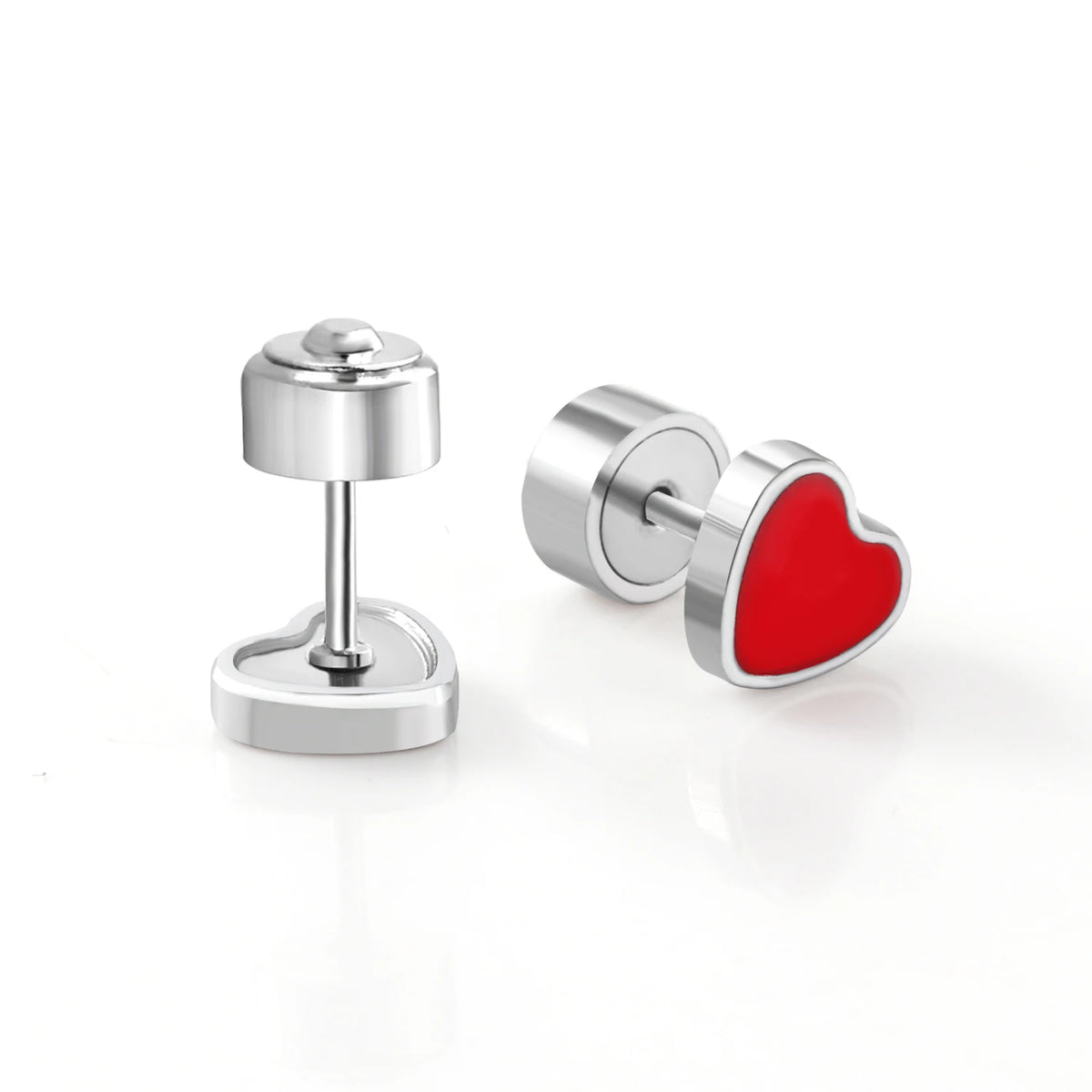LUXUSTEEL Pink Flower Stud Earrings For Women Stainless Steel Oil Dripping Heart St additional angle
