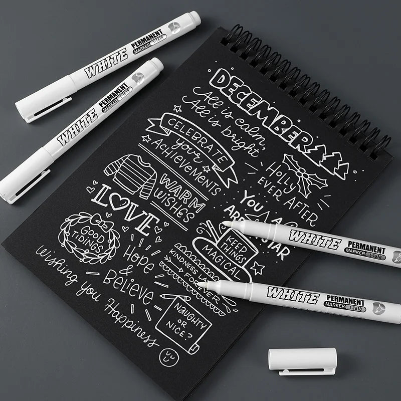 White Permanent Paint Pen Set 3 Pcs | Art Painting Graffiti Markers additional angle