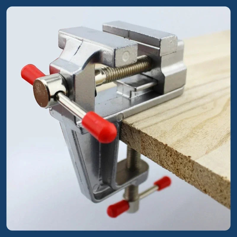Mini Clamp-On Bench Vise Flat Pliers Aluminum close-up view
