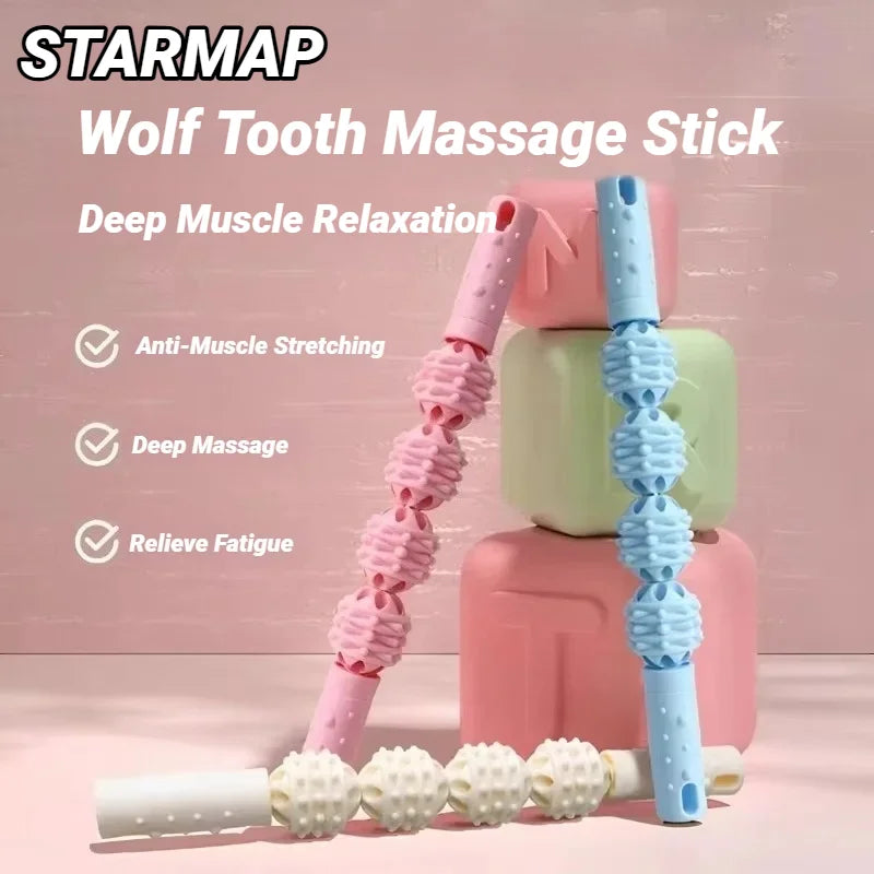 4 Ball Roller Muscles Massage Stick Relaxation Yoga Fitness Wolf Tooth Fascia For Calves Thighs Quadriceps Arms Forearms