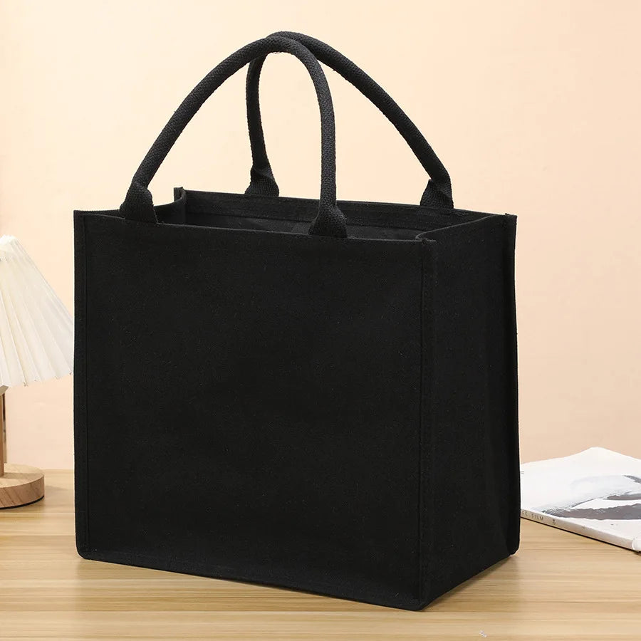 Homefish Leisure thickened handheld canvas tote bag black three-dimensional large-capacity simple shopping bag handbags