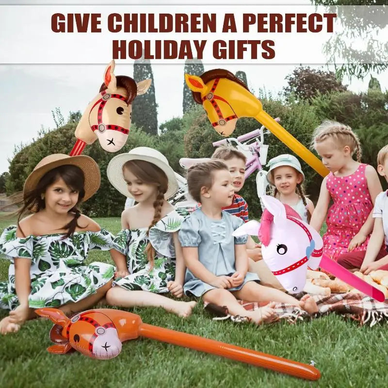Inflatable Horse Head Stick Toy Blow Up Pony Halloween Party