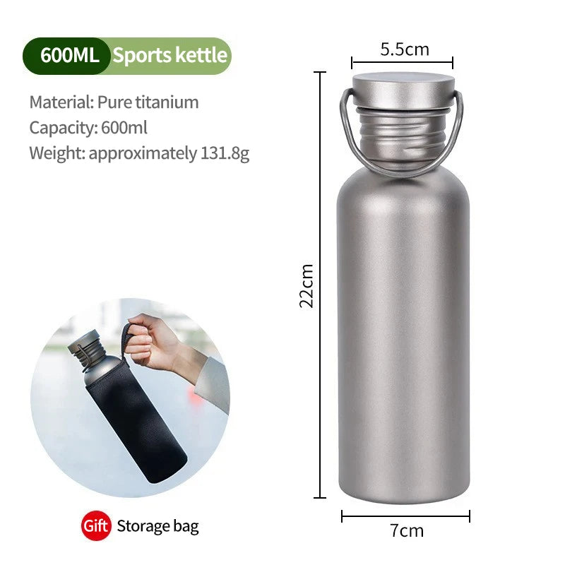 Titanium Water Bottle 600ml 750ml Outdoor Camping Hiking Cycling