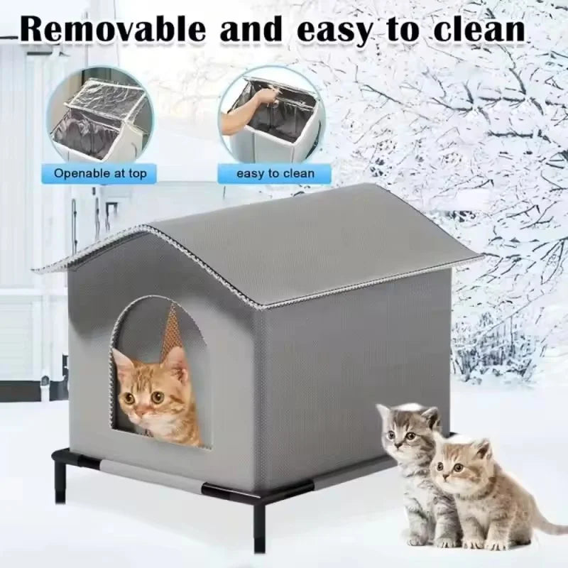 Outdoor Cat House All Season Waterproof Elevated Base Summer Heat Insulation Winter Warm Shelter For Stray Cats Small Dogs