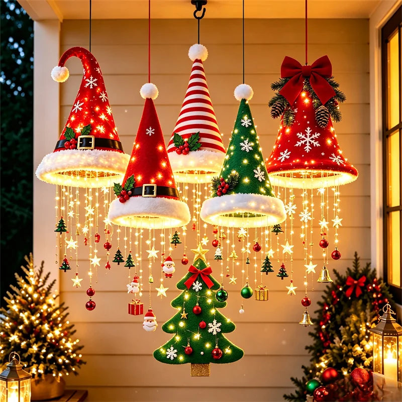 Santa Hat Chandelier with LED Lights | Christmas Hanging Decor