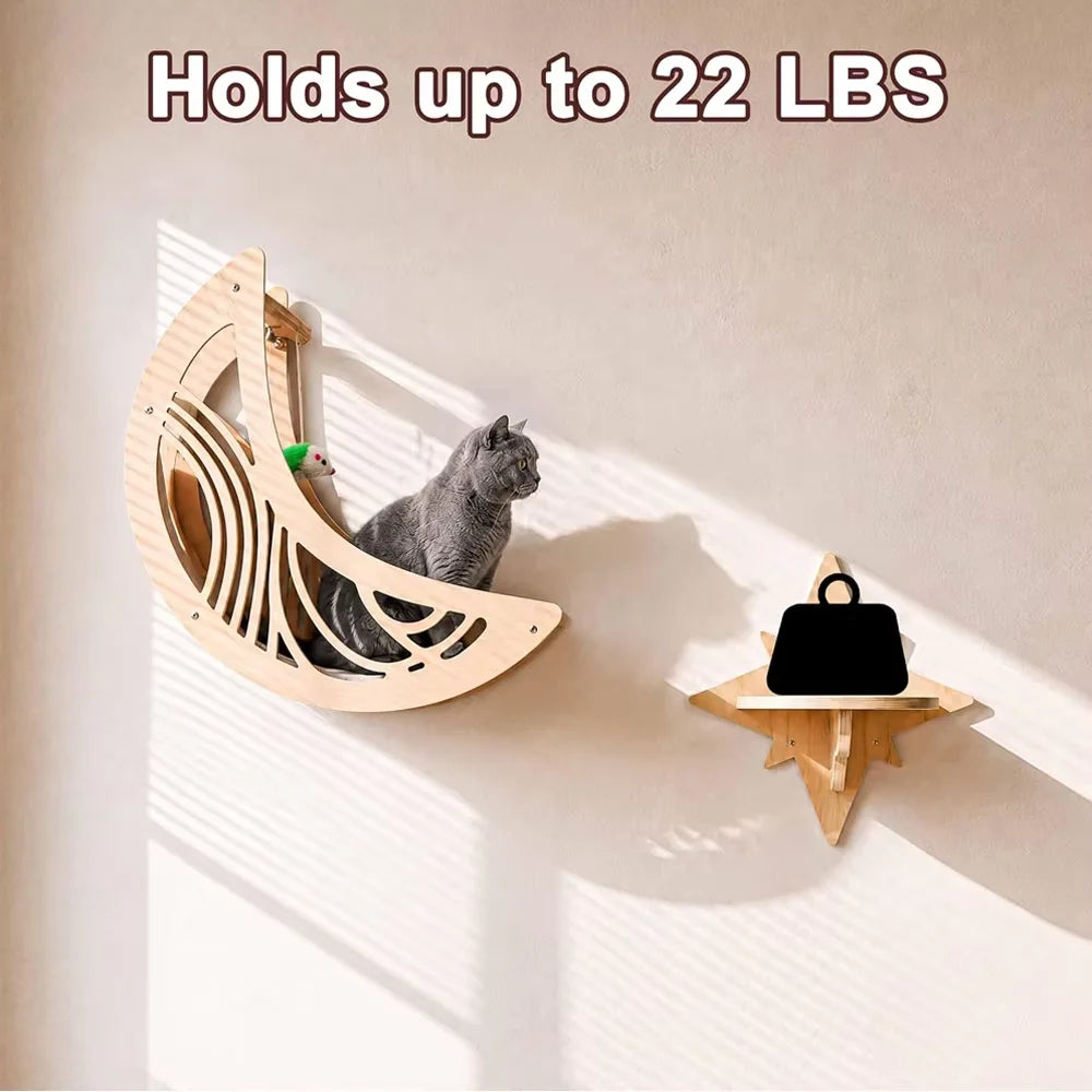 Wall Mounted Cat Shelves Set Moon Star Hammock Perches
