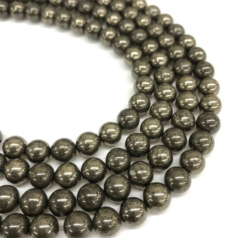 Natural Pyrite Beads Round Loose Spacer Stone Bead for Jewelry Making Supplies DIY Energy Healing Bracelets Accessory