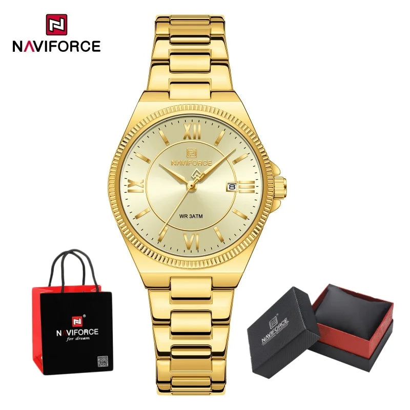 NAVIFORCE Casual for Daily Dress Women Quartz Watch 3ATM Waterproof Date Display Stainless Steel  Lady Wristwatch Package Gifts