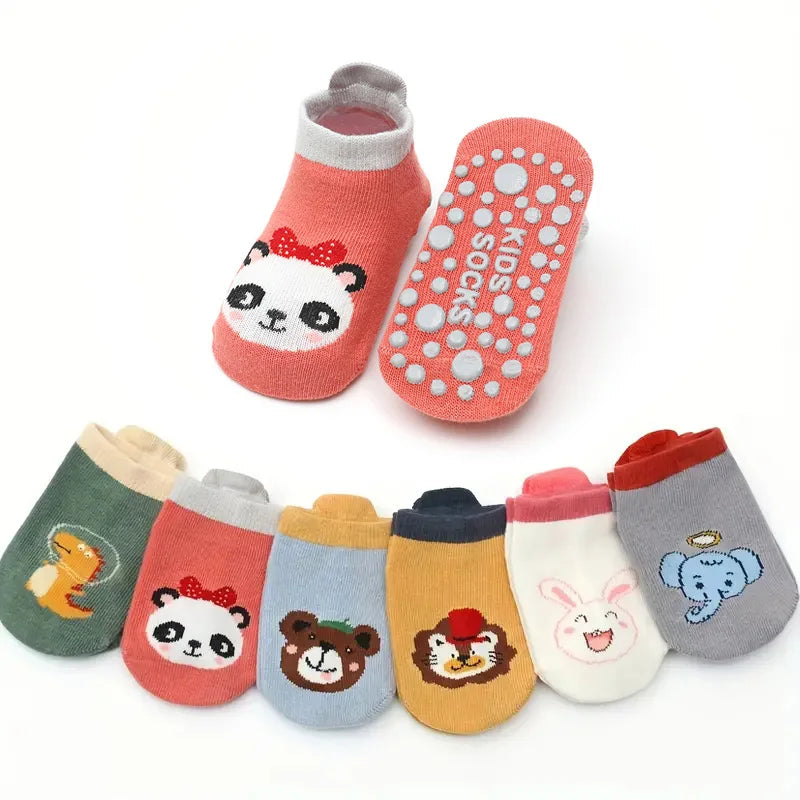 Kids Cotton Socks Cartoon Animal Pattern 6 Pairs close-up view