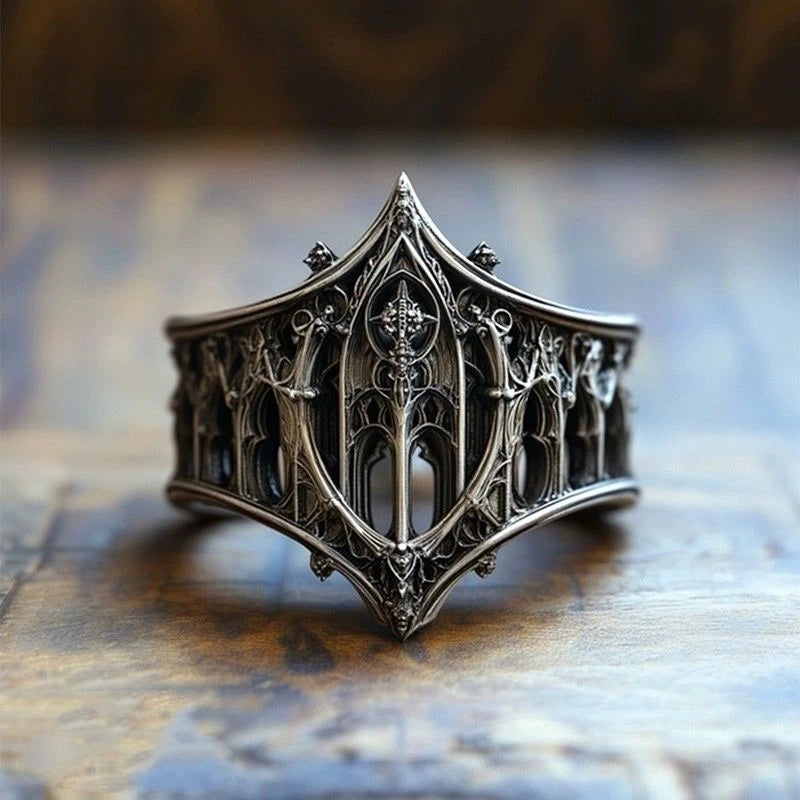 Silver Gothic Crown Cocktail Ring for Women Halloween