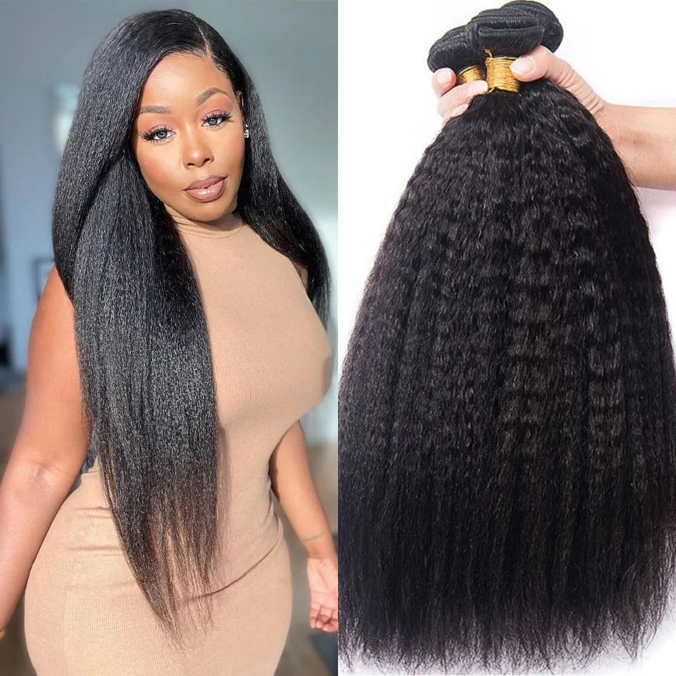 Brazilian Kinky Straight Human Hair Bundles 30 Inch Virgin Hair 4 Pcs