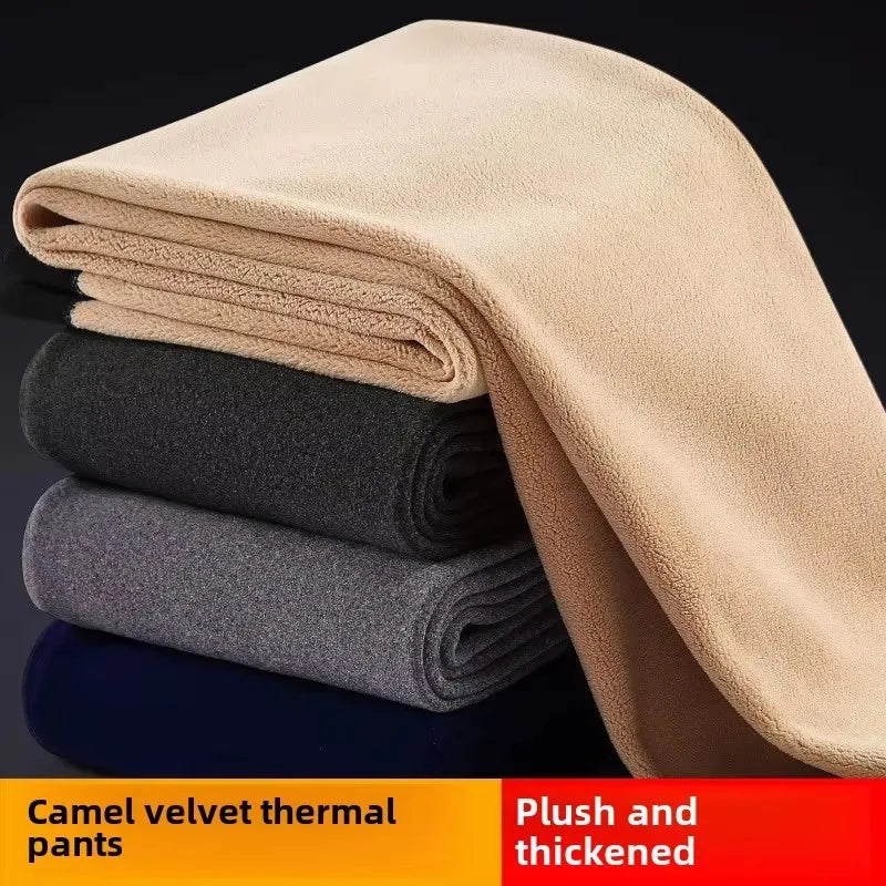 Thickened Winter Fleece-Lined Men's Pants Warm Protection Waist Elastic Knee Pads Cotton Quilted Trousers For Middle-Aged Men