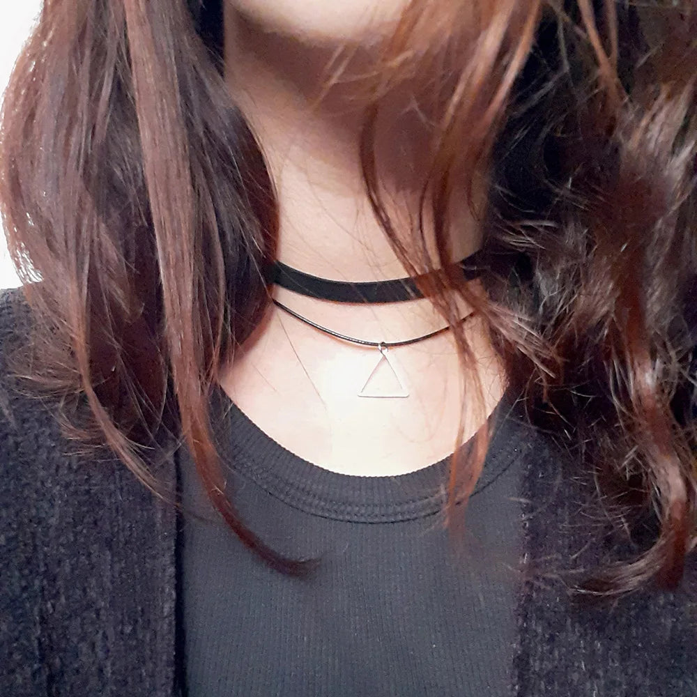 Black Leather Velvet Hollow Choker Necklace Vintage Gothic