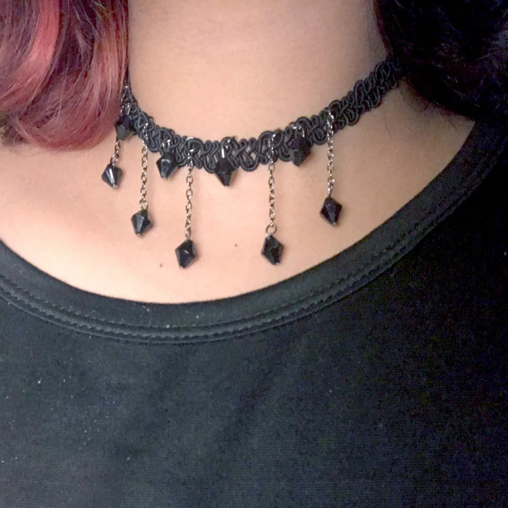 Black Leather Velvet Hollow Choker Necklace Vintage Gothic