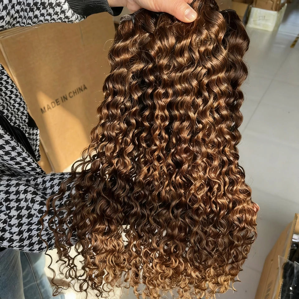 #4 Chocolate Brown Water Wave Human Hair Bundles 10-30 Inch