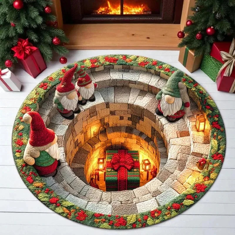 Gnome Christmas Round Mat Santa Claus Winter Door Mat