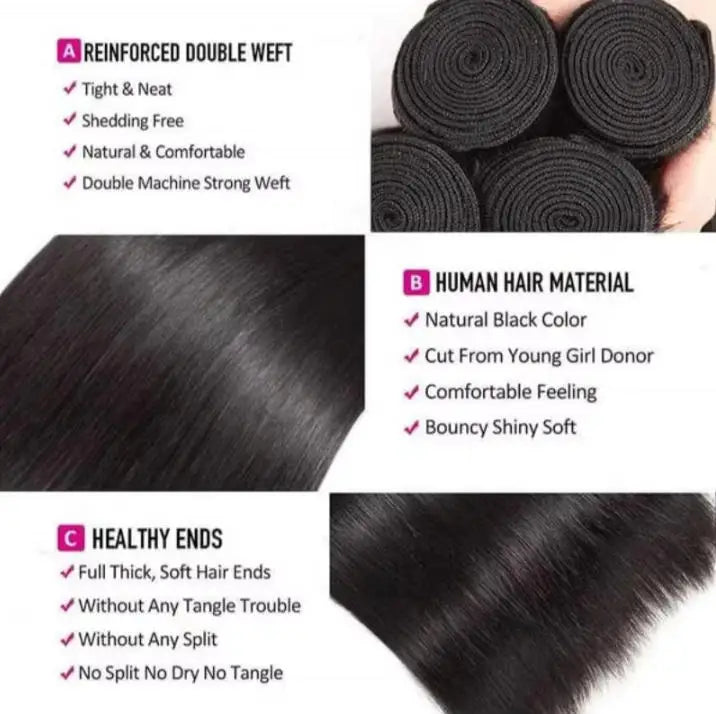 Straight Brazilian Remy Human Hair Bundles Natural Color Double Weft
