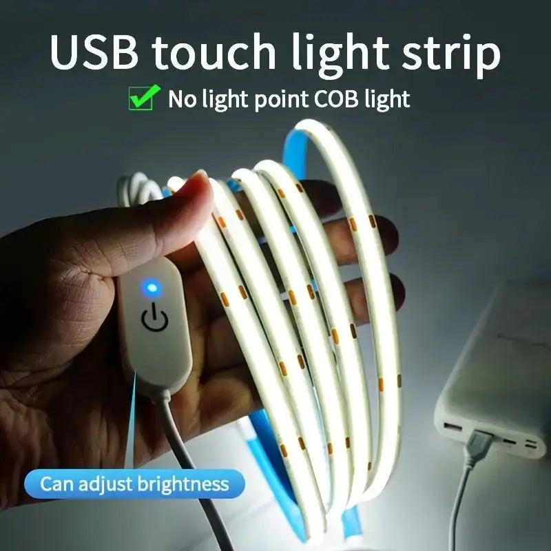 LED COB Light Strip Touch Dimmer Flexible Diode Tape 5V USB Linear Indoor Lighting Lamp Room DIY TV
