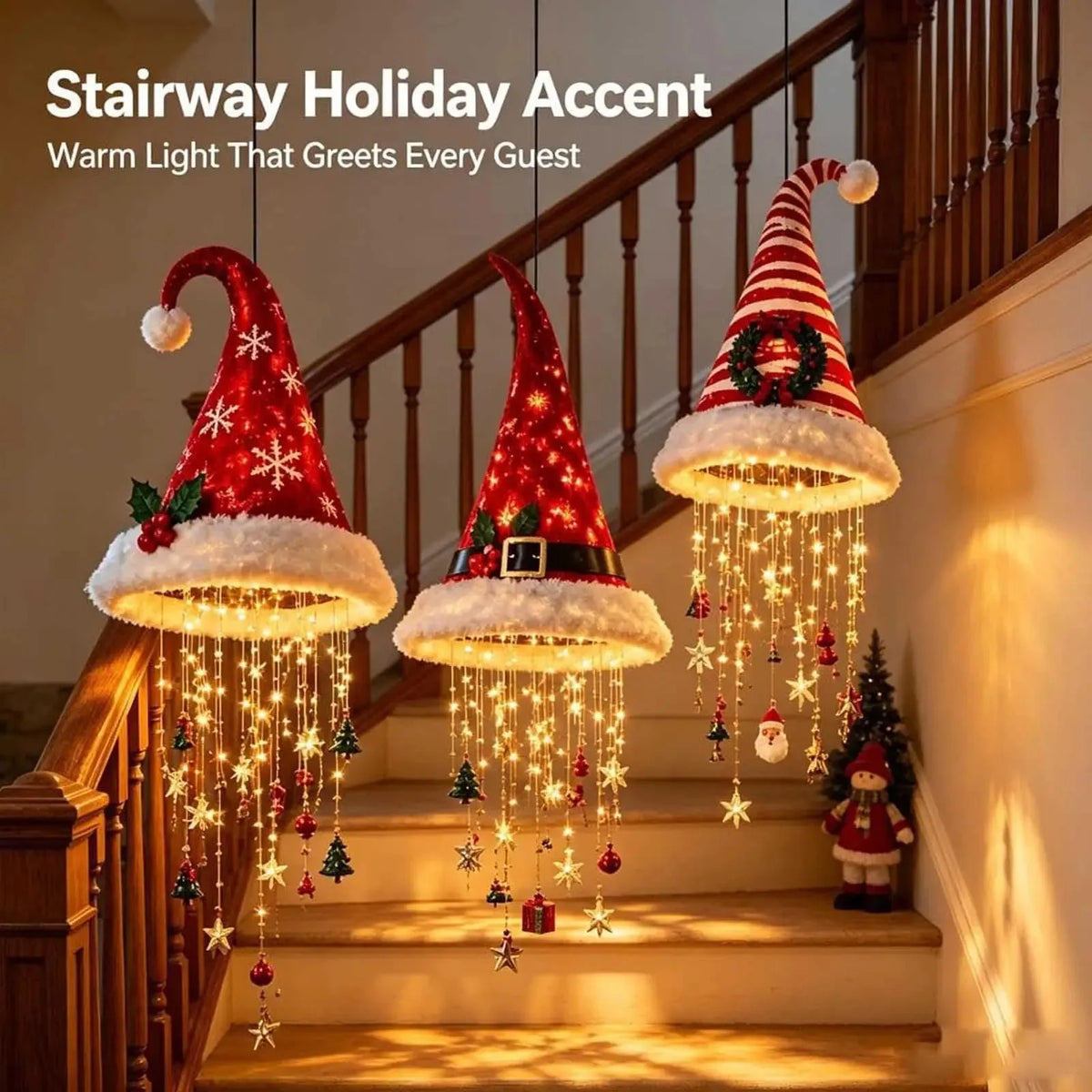 Santa Hat Chandelier with LED Lights | Christmas Hanging Decor
