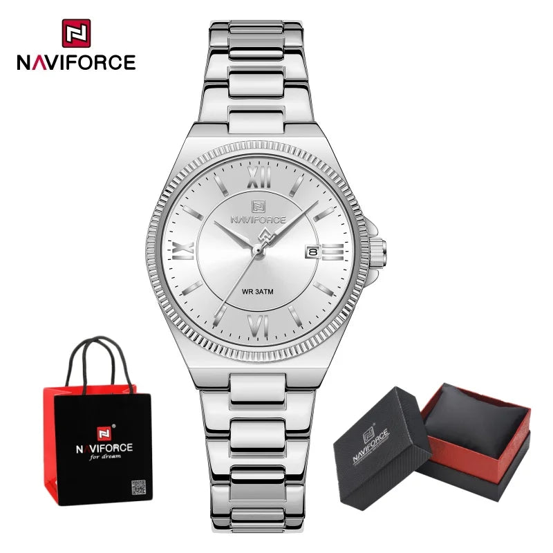 NAVIFORCE Casual for Daily Dress Women Quartz Watch 3ATM Waterproof Date Display Stainless Steel  Lady Wristwatch Package Gifts