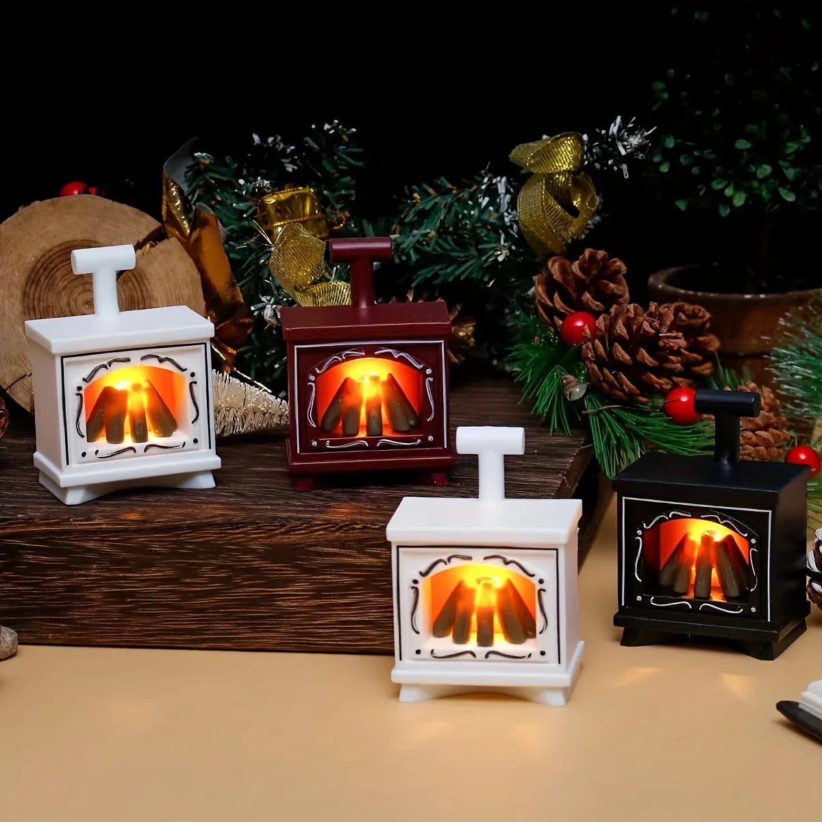 Dollhouse Miniature Fireplace Glowing Stove LED Toy