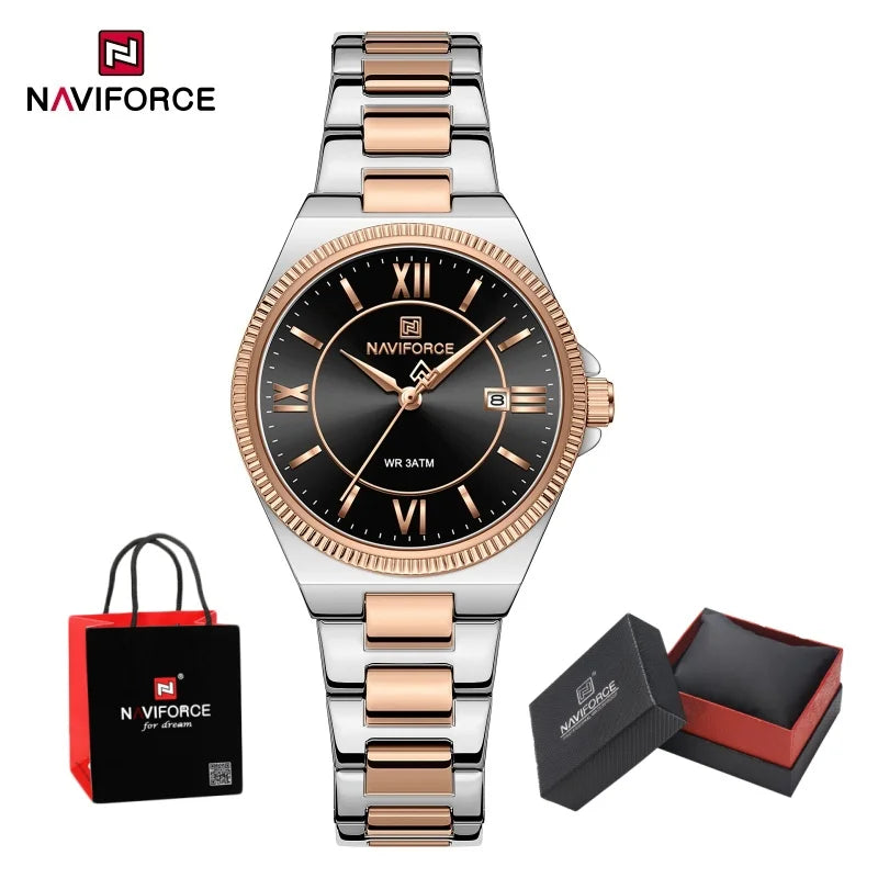 NAVIFORCE Casual for Daily Dress Women Quartz Watch 3ATM Waterproof Date Display Stainless Steel  Lady Wristwatch Package Gifts