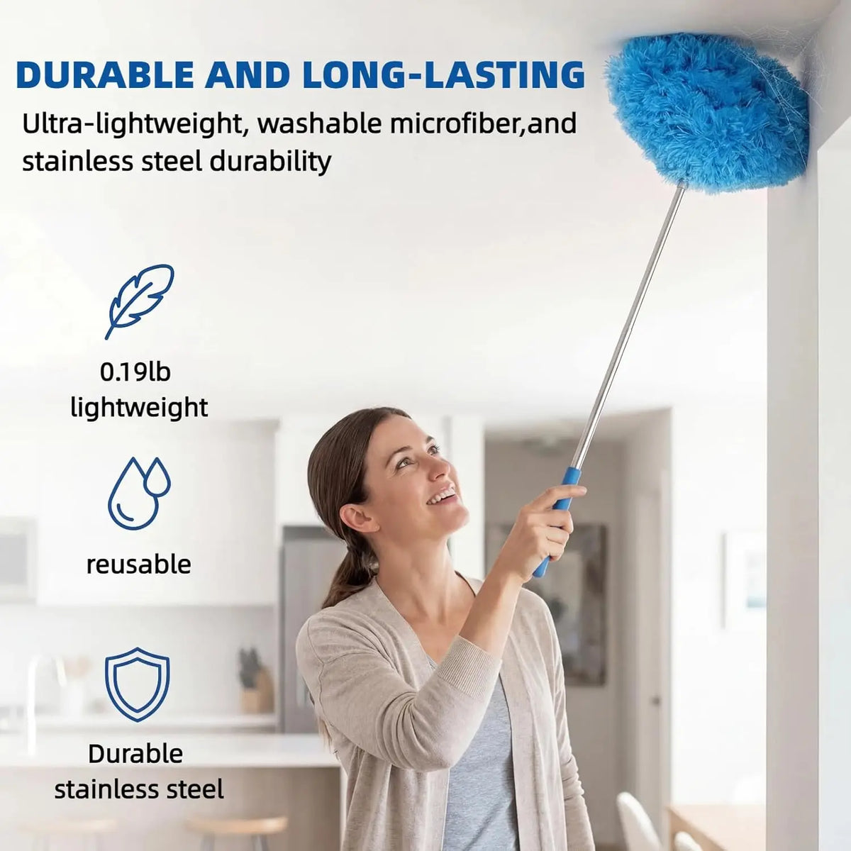 Telescopic Electrostatic Dust Duster Stainless Steel Microfiber Brush