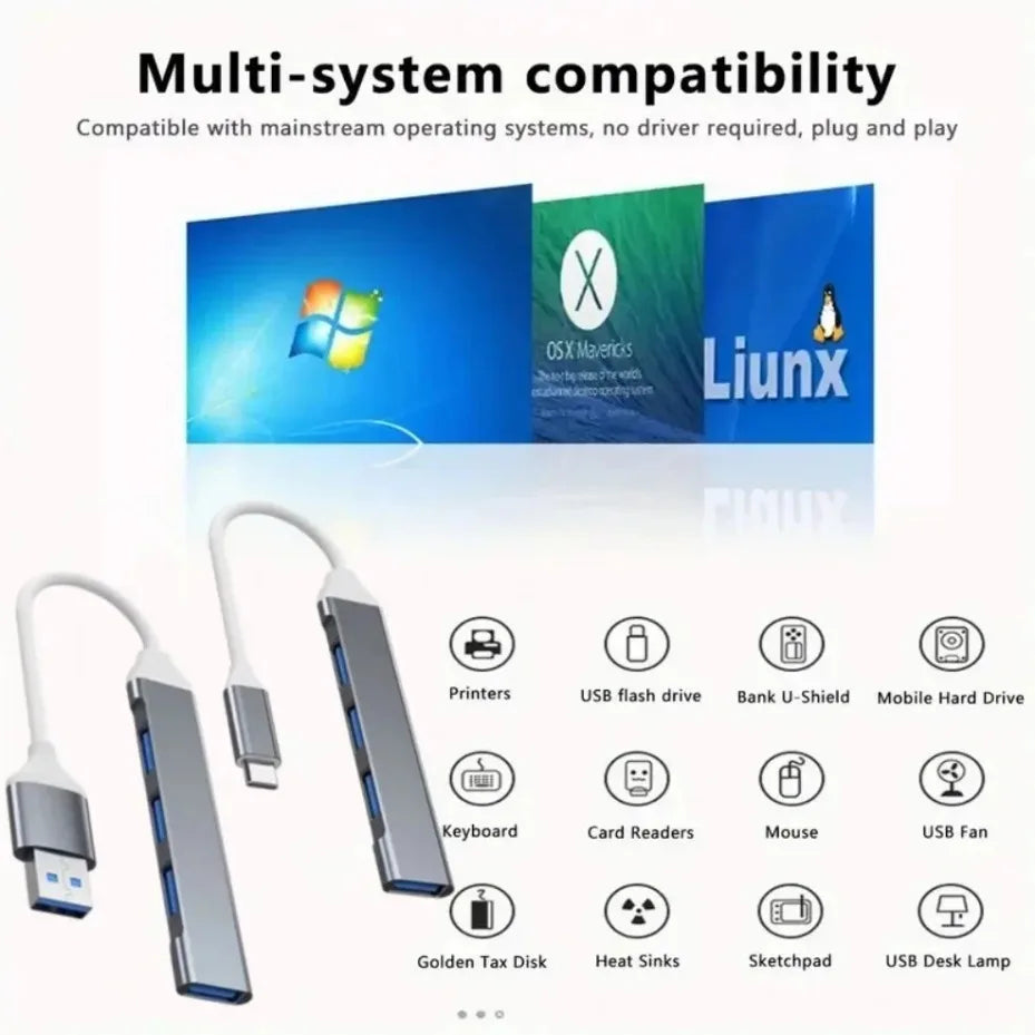 USB C Hub 4-Port USB 3.0 Adapter Aluminum close-up view