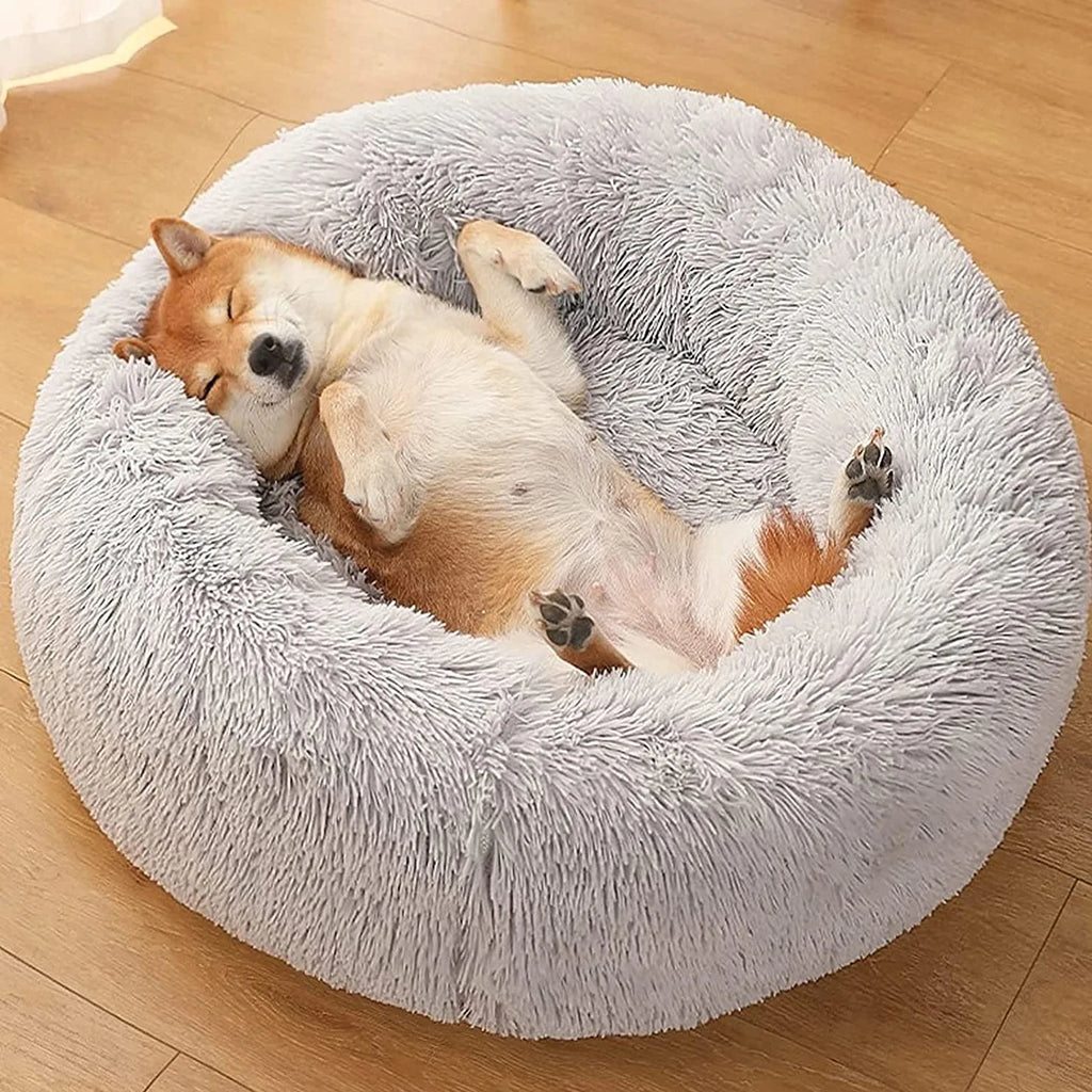 Donut Dog Bed Long Plush Round Pet Bed Washable