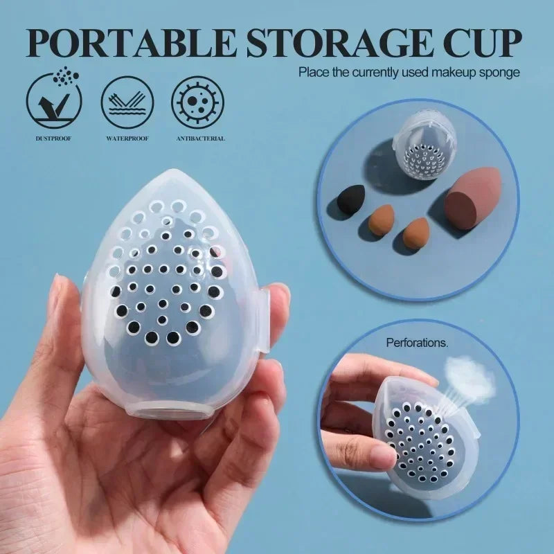 Travel Cosmetic Sponge Organizer Box Pink White Plastic
