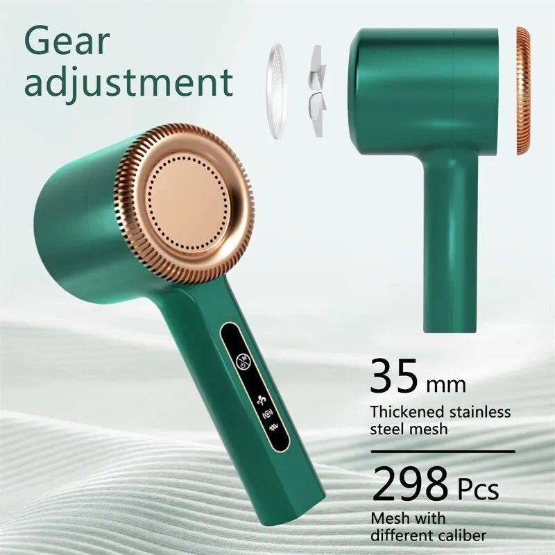 Rechargeable USB Lint Remover for Clothes Green close-up view