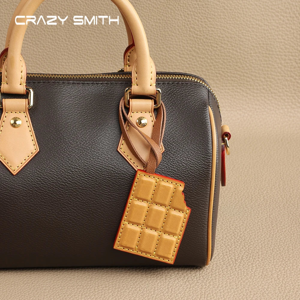 CRAZYSMITH Genuine Leather Chocolate Bag Charm, Italian Full-Grain Cowhide Purse Ch additional angle
