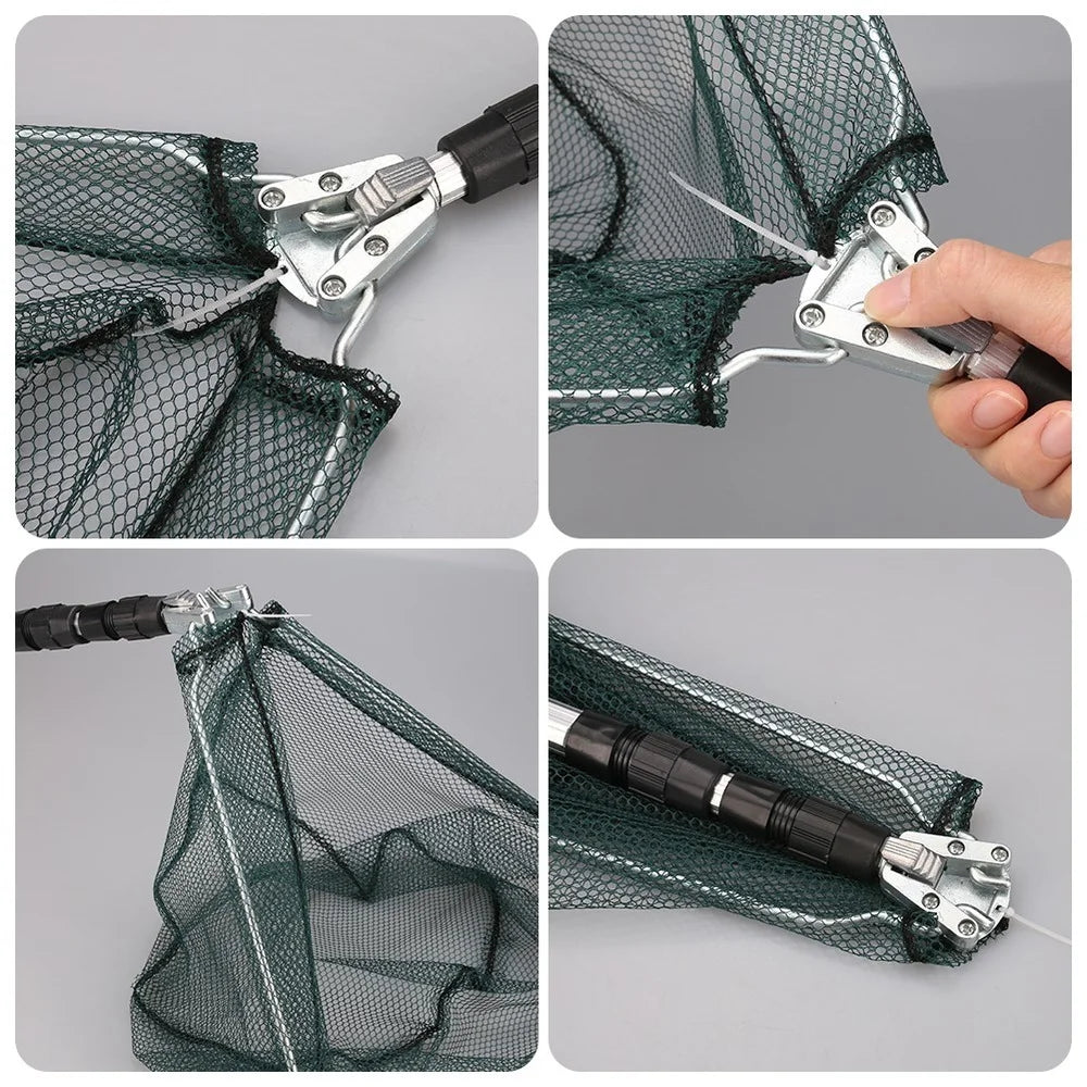 Telescopic Landing Net Folding Fishing Pole Extending Fly Carp Sea Mesh